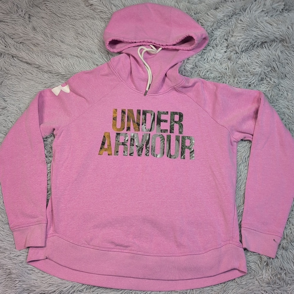 Under Armour Sweatshirt‎ Womens L Pink Hoodie Coldgear Loose Realtree Camo